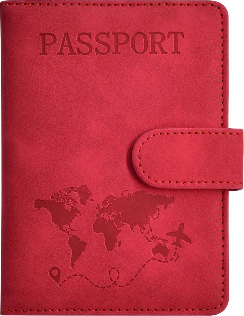 KAOBAN Passport Holder, Passport Cover with Credit Card Slot and Boarding Pass Slot Combo, Passport Wallet Case Book Travel Must Have, RFID Blocking Leather Travel Accessories, Red - Image 1